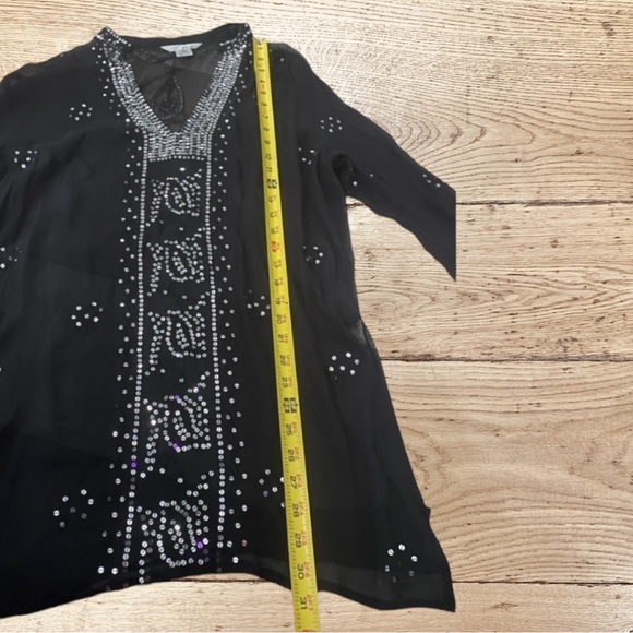 100% Silk V Neck Sequin Top Size 10 - Picture 3 of 12